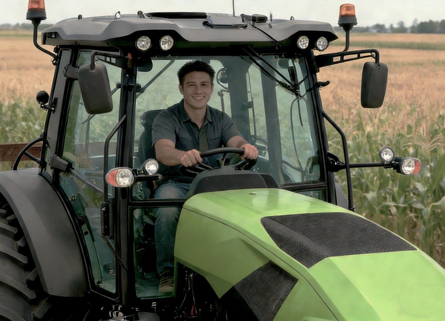 Operator in smart tractor cab