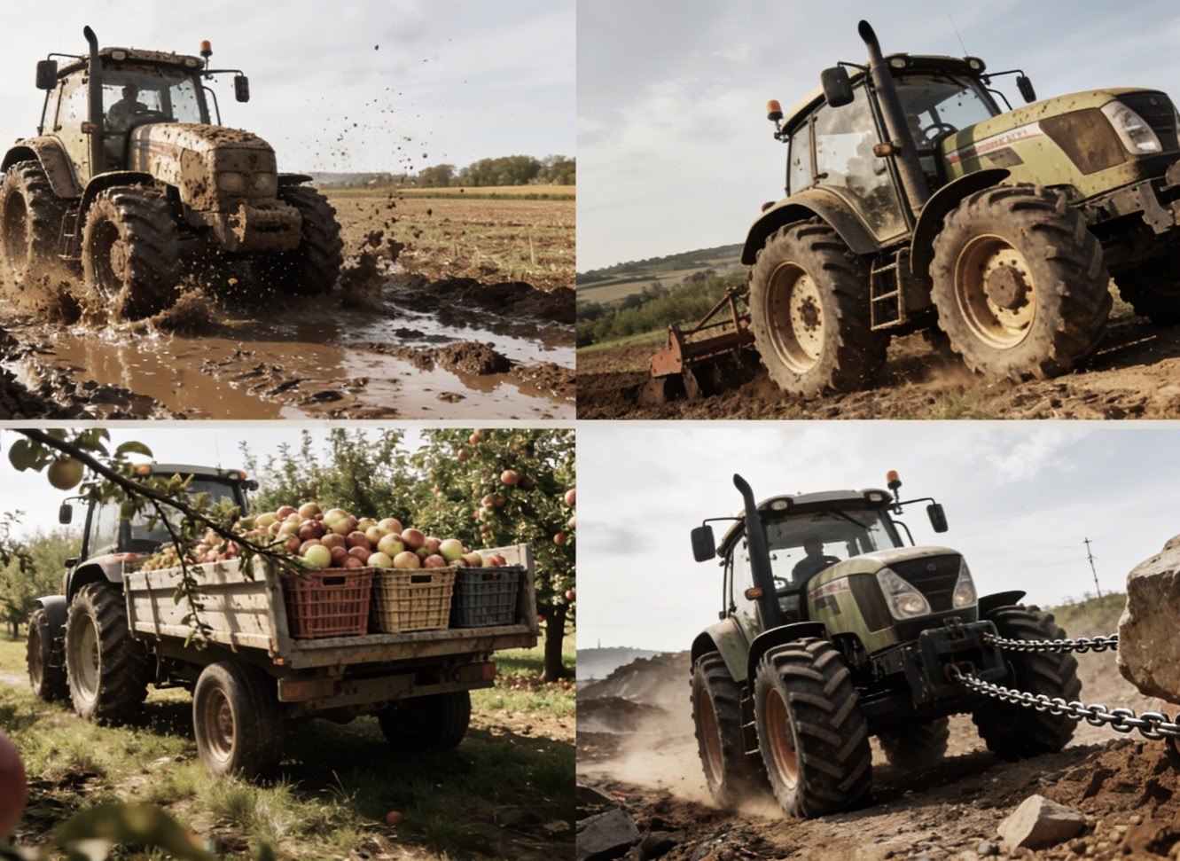 Hybrid tractor in heavy mud operation